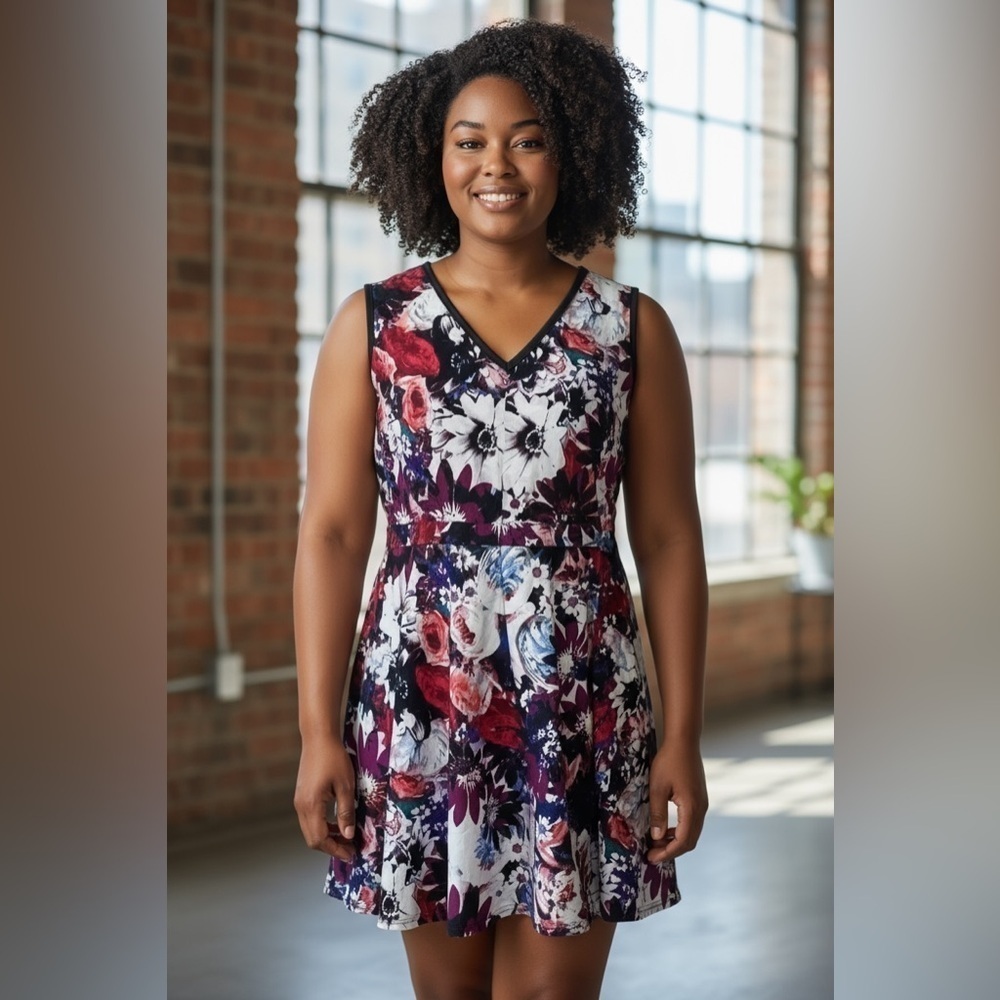 Simply Vera Floral V-neck Knee Length Dress
